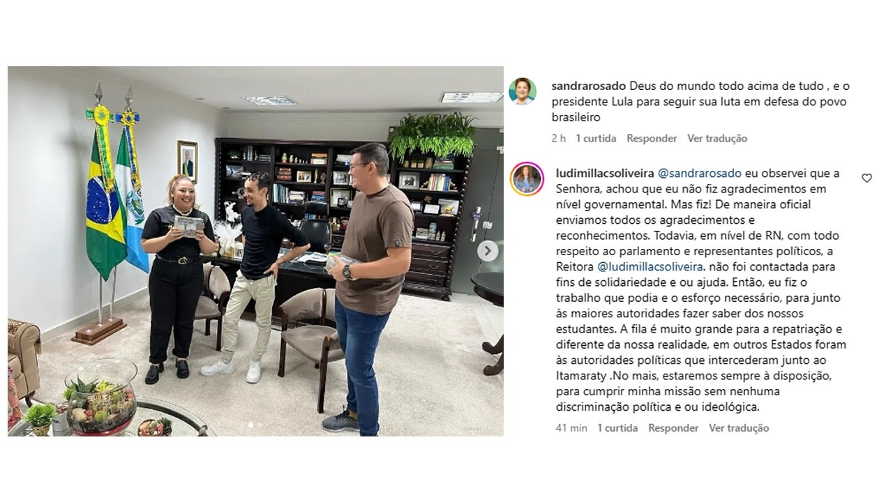 Sandra Rosado tenta fazer militância sobre repatriação de alunos da Ufersa e leva resposta dura da reitora