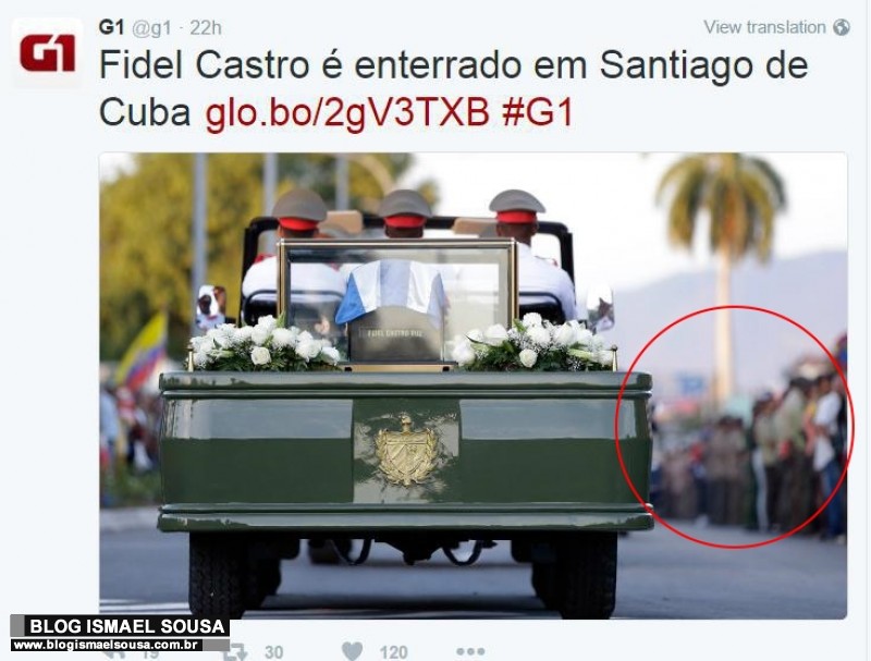 Portais brasileiros tentam esconder cubanos de costas para urna de Fidel Castro