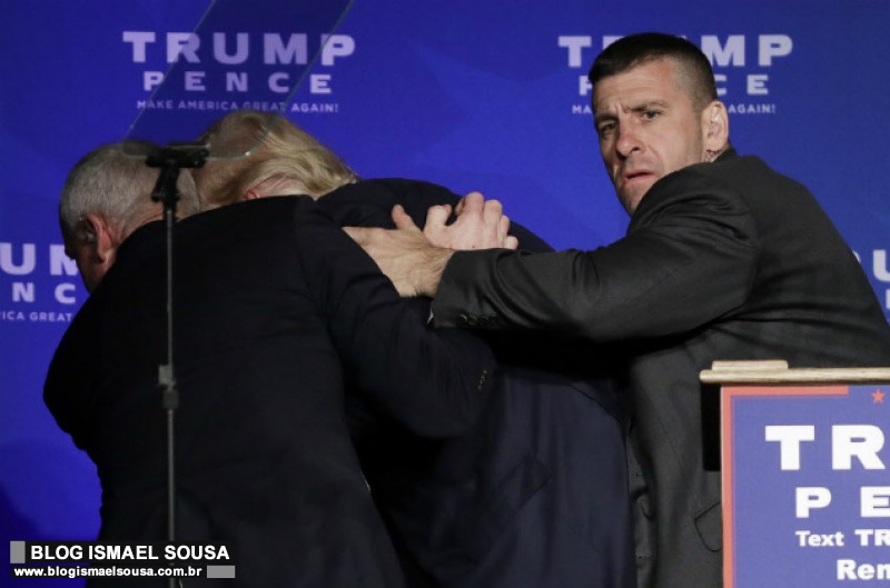 Agentes do ServiÃ§o Secreto tiram Trump do palco em comÃ­cio em Nevada