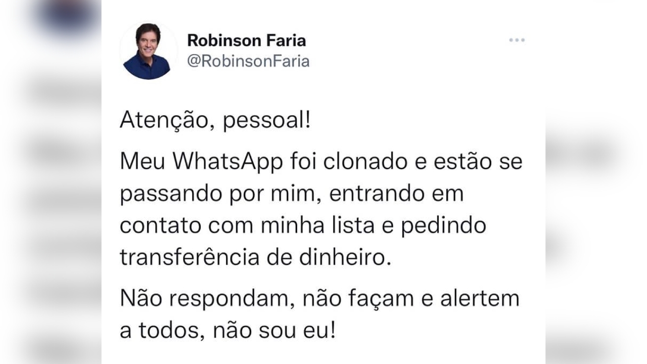 Deputado Robinson Faria tem seu WhatsApp clonado