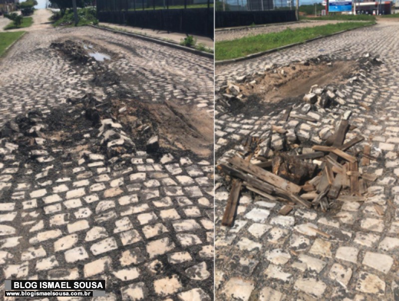 Moradores do Vingt Rosado reclamam de obra de calçamento mal feita