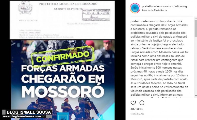 Prefeita aproveita confirmaÃ§Ã£o da vinda das forÃ§as armadas ao RN para fazer marketing