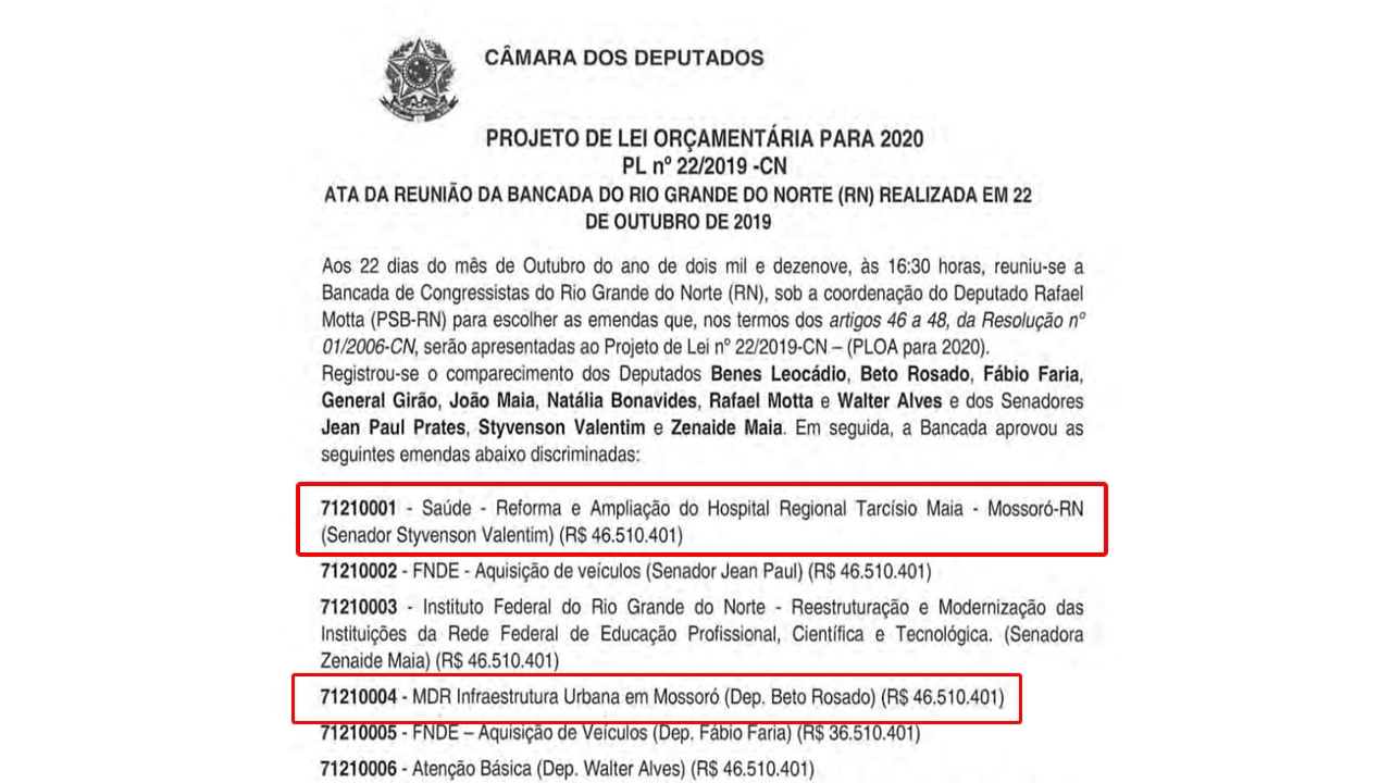 Não é verdade que Mossoró só recebeu emenda de bancada em 2008