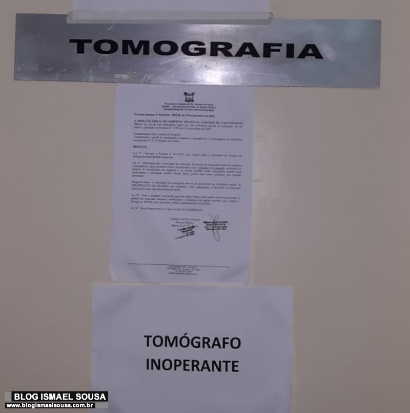 TomÃ³grafo do HRTM continua quebrado