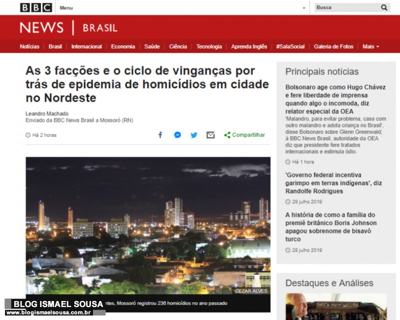 Reportagem especial da BBC Brasil traÃ§a o perfil da violÃªncia em MossorÃ³-RN