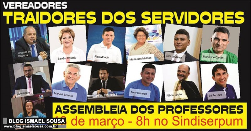 Sindicato expÃµe mural de vereadores e chama-os de "traidores dos servidores"