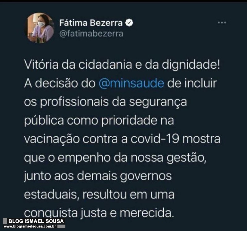 Agora deu bom: Fátima quer ser a "madrinha" da vacinação dos agentes de segurança