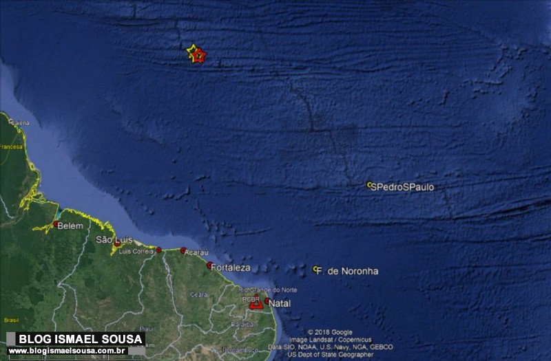 Quatro tremores sÃ£o registrados no Oceano a 1.490 quilÃ´metros de Natal