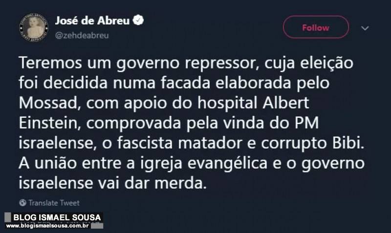 Ator petista surta e acusa ServiÃ§o de InteligÃªncia de Israel de ter planejado atentado contra Bolsonaro