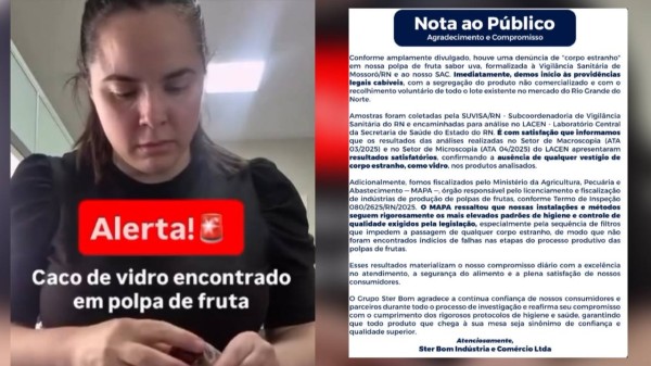 Sterbom rebate denúncia de vidro em polpa de fruta feita por advogada e apresenta laudos oficiais