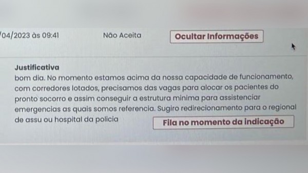HRTM atinge capacidade máxima e direção comunica regulação a levar pacientes para Hospital de Assu