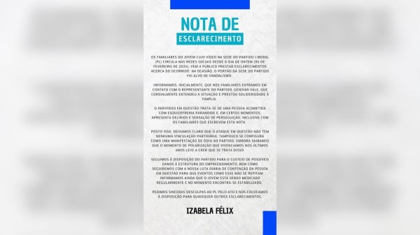 Família esclarece que homem que chutou portão da sede do PL em Mossoró sofre de esquizofrenia