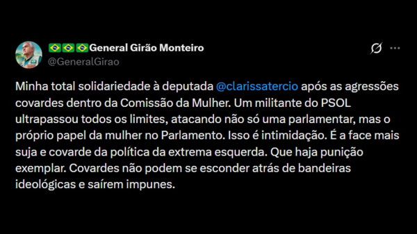 General Girão sai em defesa de Clarissa Tércio após ataques na Comissão da Mulher