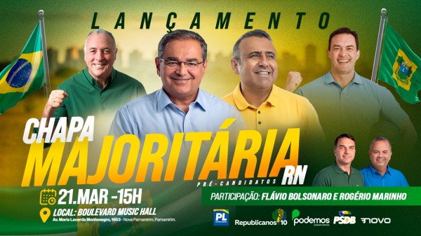 Flávio Bolsonaro escolhe o RN para primeiro ato de pré-campanha e participa de lançamento de chapa em Natal