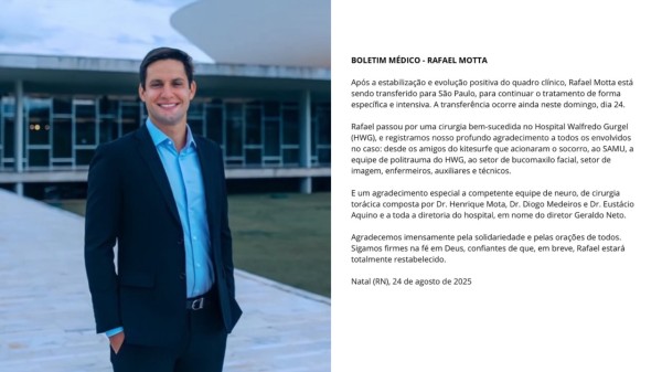 Rafael Motta será transferido para São Paulo após cirurgia em Natal