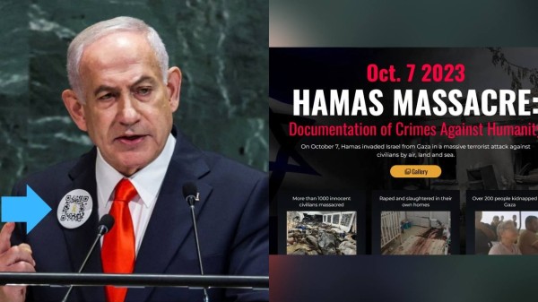 Netanyahu usa QR Code em discurso na ONU para expor atrocidades do Hamas