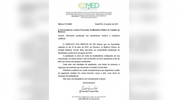 Médicos do HRTM solicitam audiência com Ministério Público do Trabalho para tratar de greve e salários atrasados