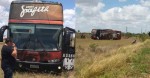 Ã”nibus da banda Grafith quebra barra de direÃ§Ã£o e sai da pista na BR-304