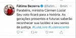 Fátima esquece pandemia e vai comemorar decisão do STF: "Lula Livre"